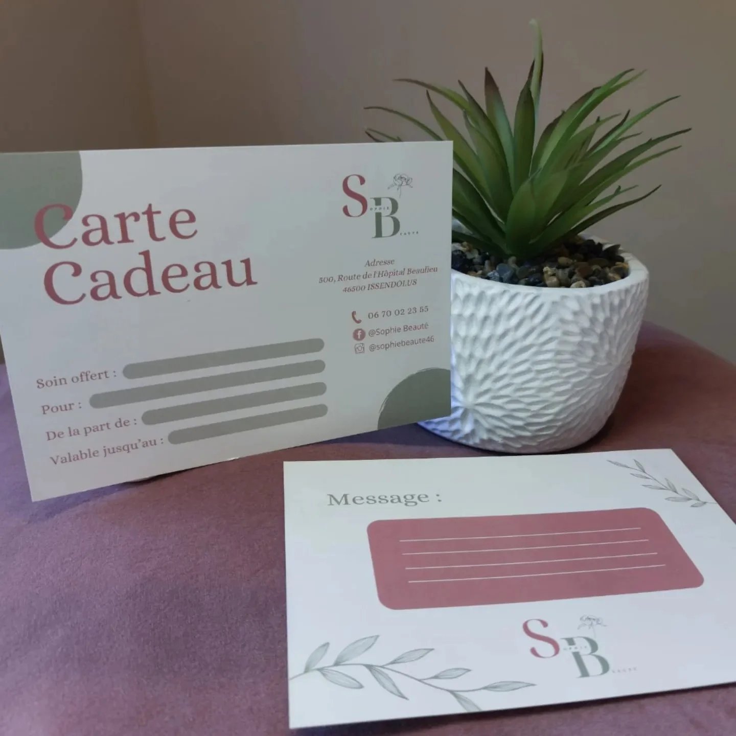 Carte cadeau Sophie Beauté — Offrez un soin esthétique près de Gramat et Figeac dans le Lot